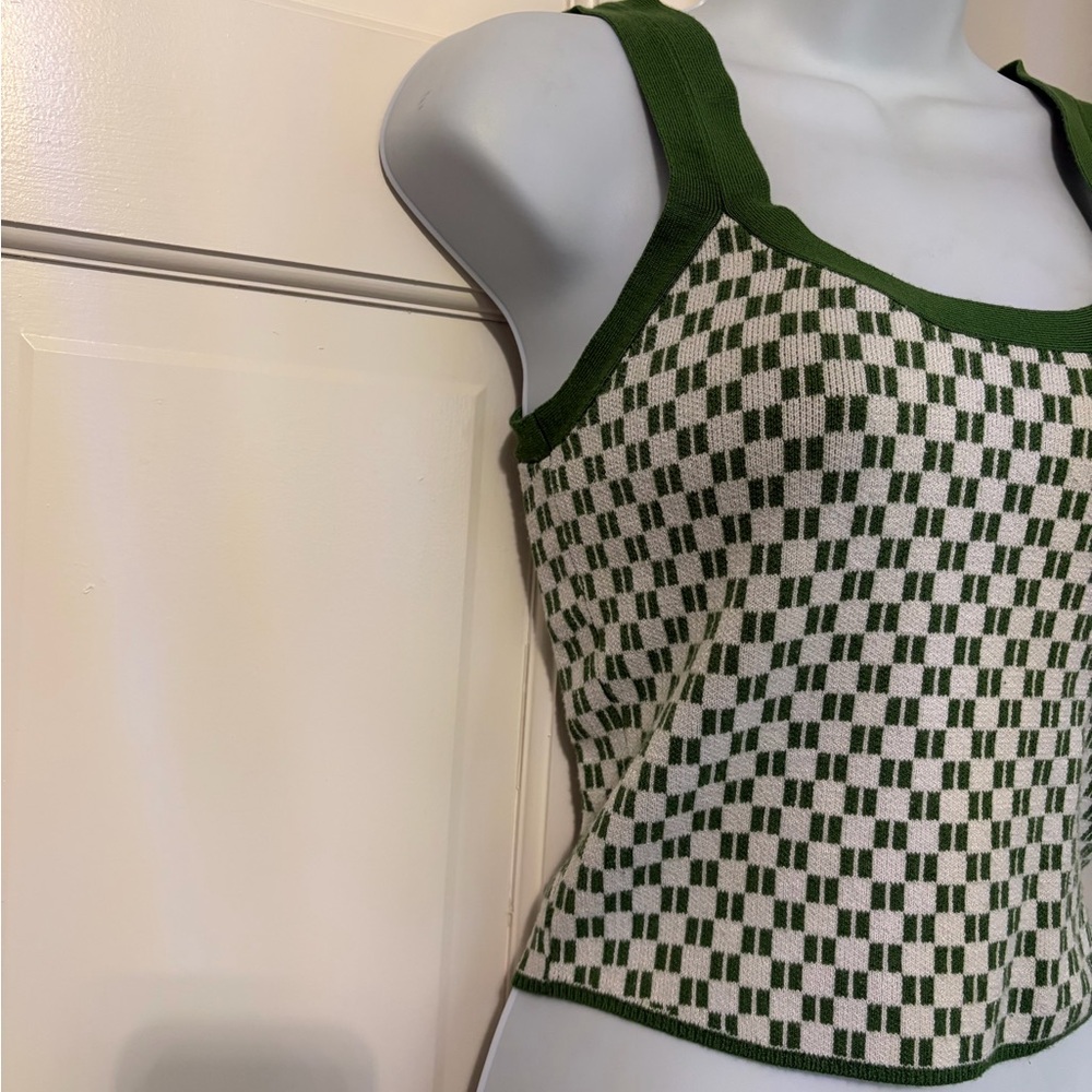 Abercrombie & Fitch Green and Cream Checker Knit Tank - Picture 2 of 4